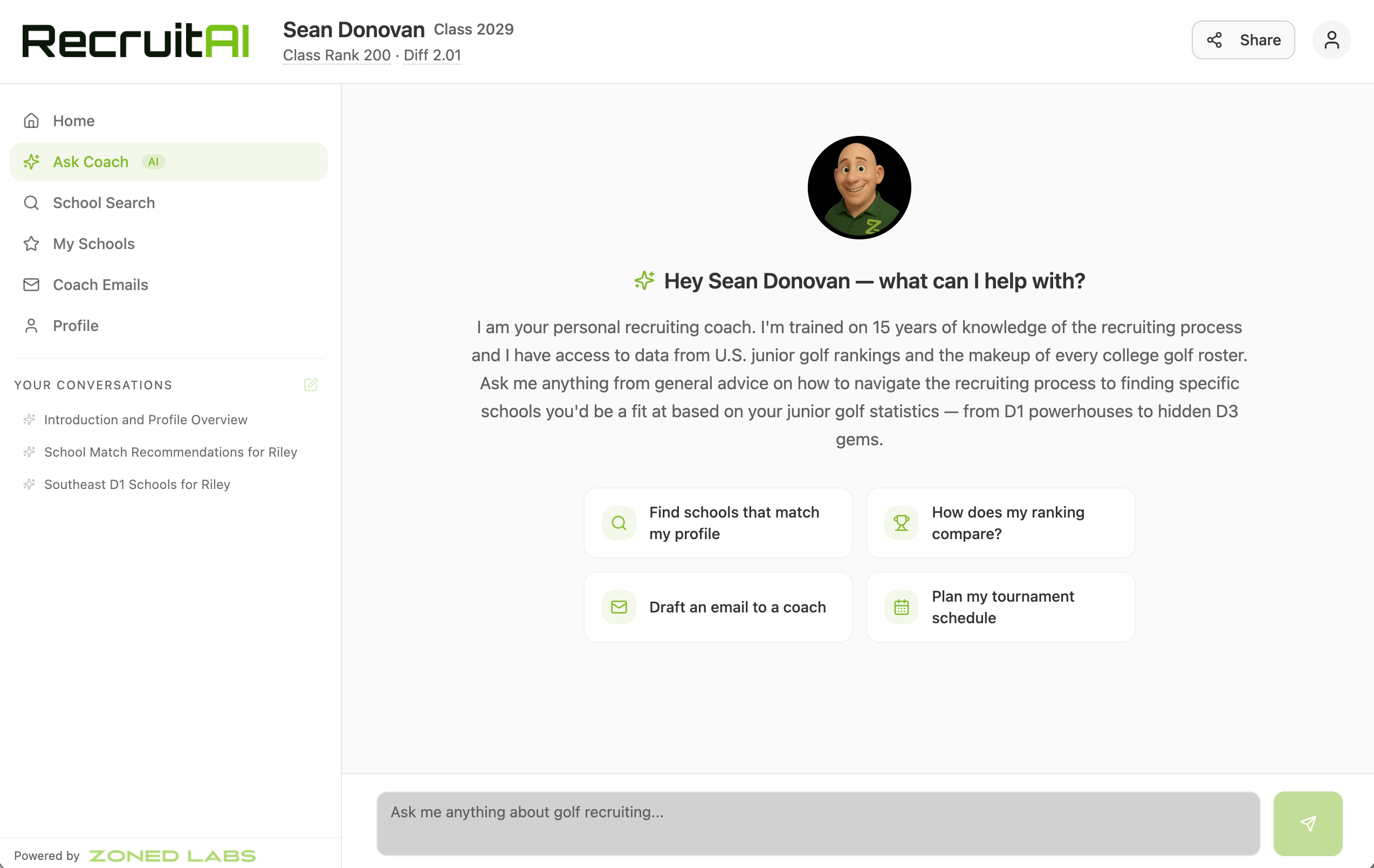 AI Recruiting Coach conversation with personalized guidance